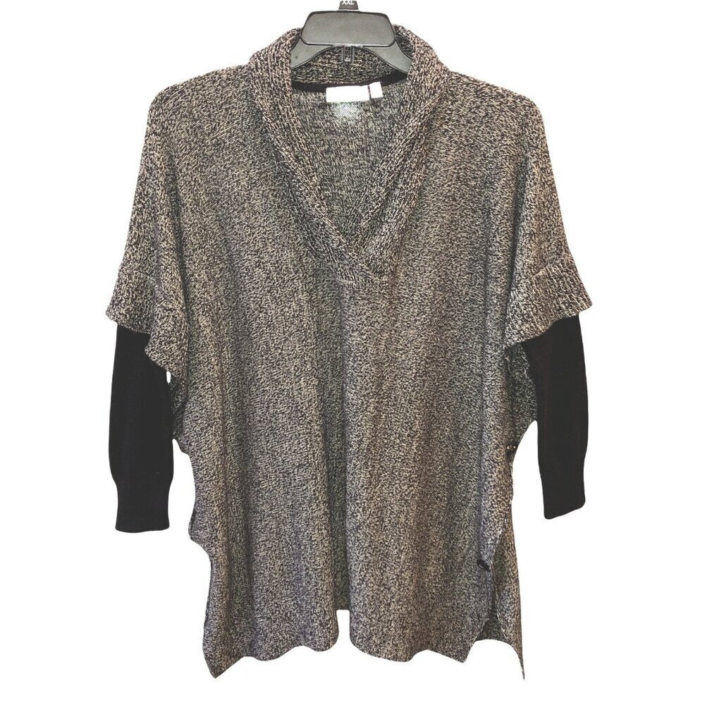 RD Style Women Medium Black Gray Marled Long Sleeve Layer Pullover Sweater Top